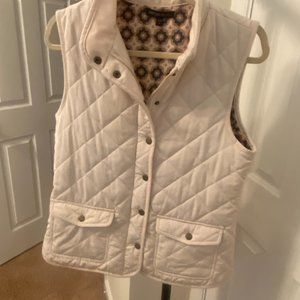 British Khaki Cream Puffer Vest Zip Up Gold Snaps Quilted Vest